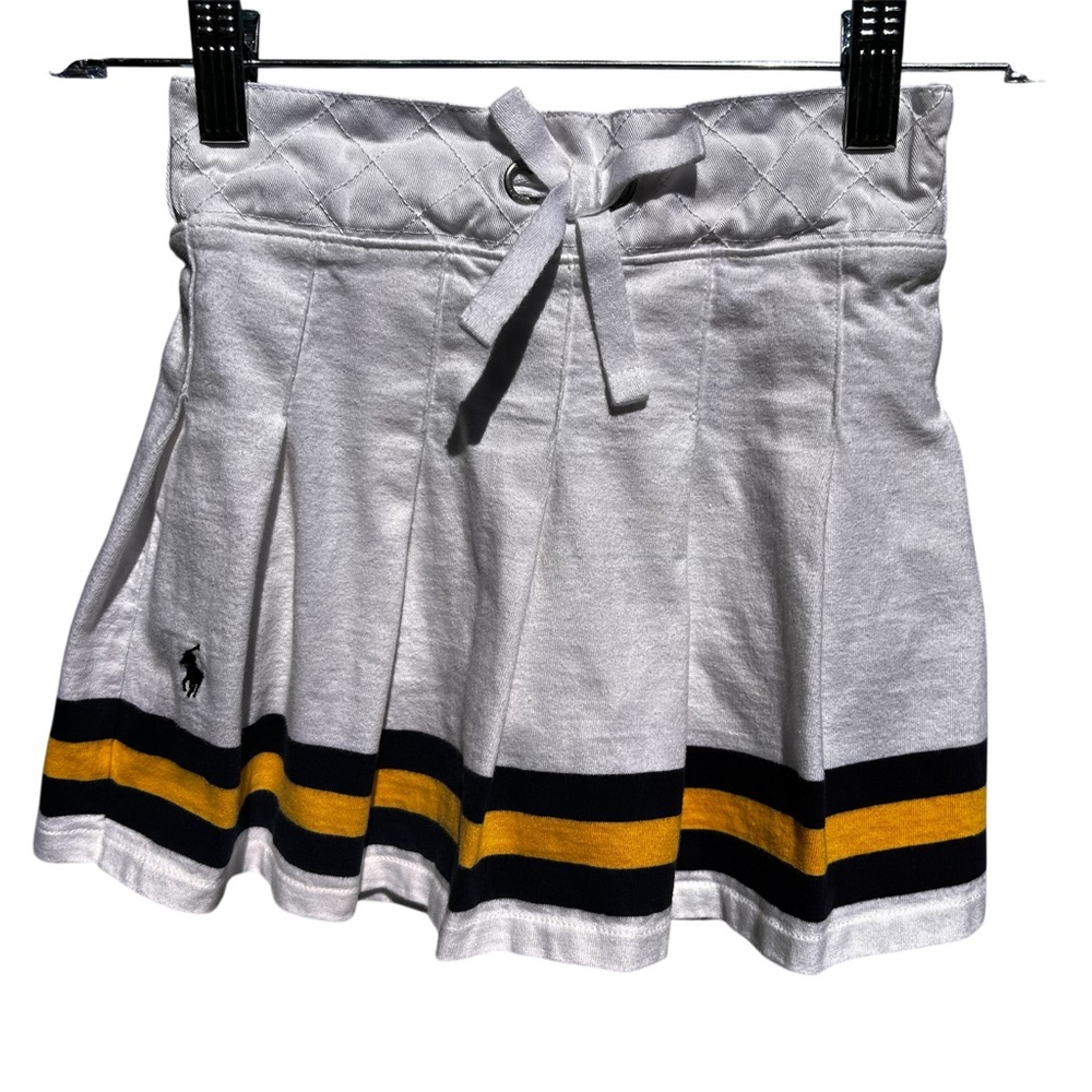 White Ralph Lauren Pleated Girl Skirt with Yellow and Navy Stripes 100%Cotton